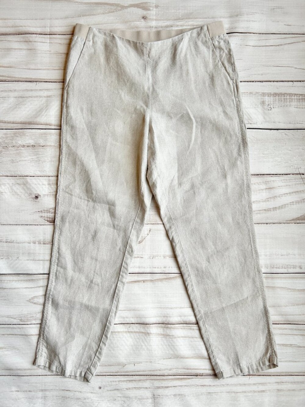 J. Jill Love Linen Elastic Waist Pull On Trouser Pants in Oatmeal Size M - Picture 2 of 7